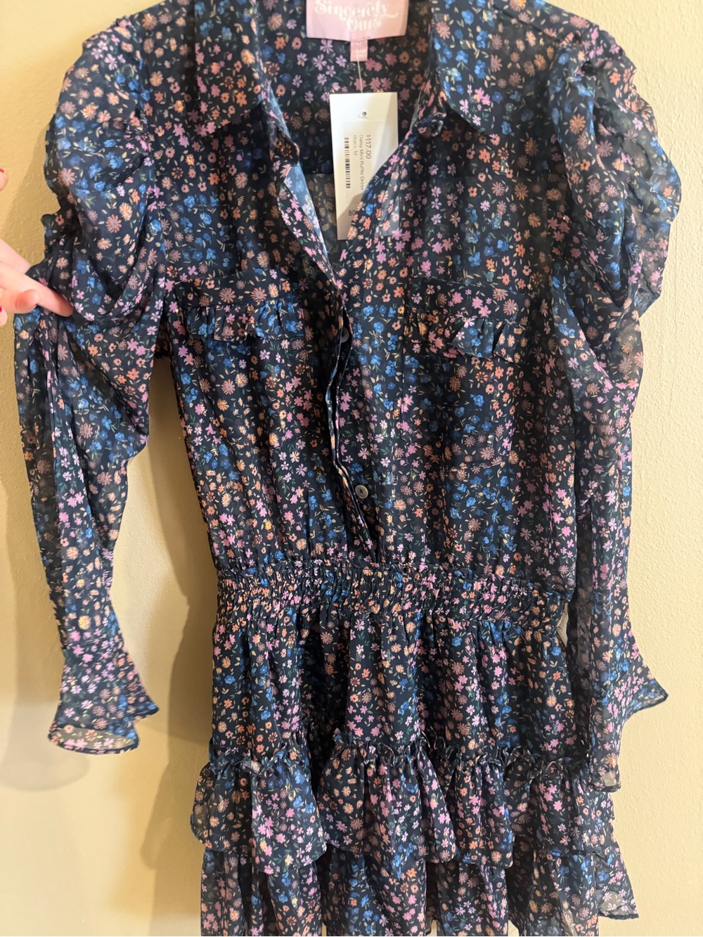 black Floral Ruffle Button-Front Women's Top - Picture 2 of 5